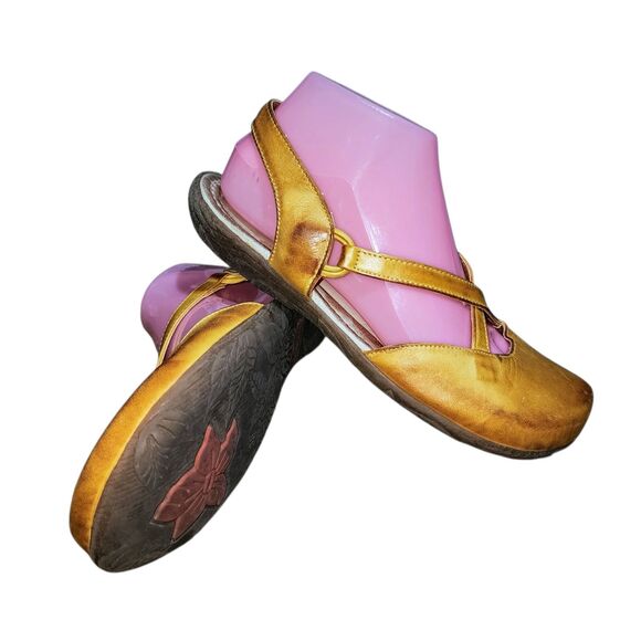 JAFA #105 7.5 Mustard Yellow Handmade Distressed Leather Slingback Flat Loafers - Picture 2 of 14